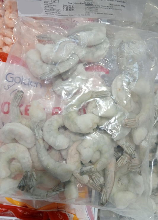 Frozen prawns raw tail on size 16/20 850gms