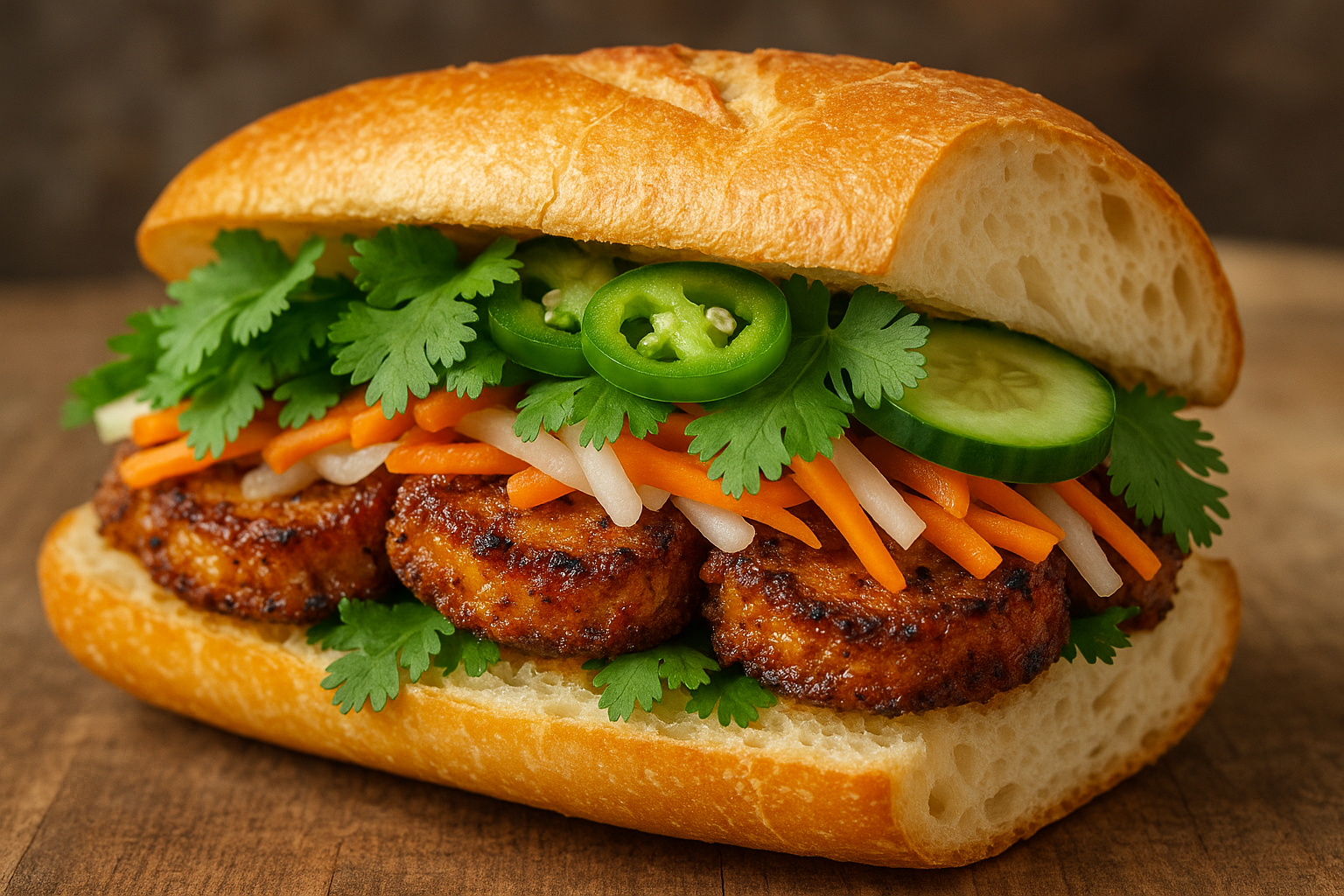 banh mi roll with  FRIED SPICES PORK ROLL in it