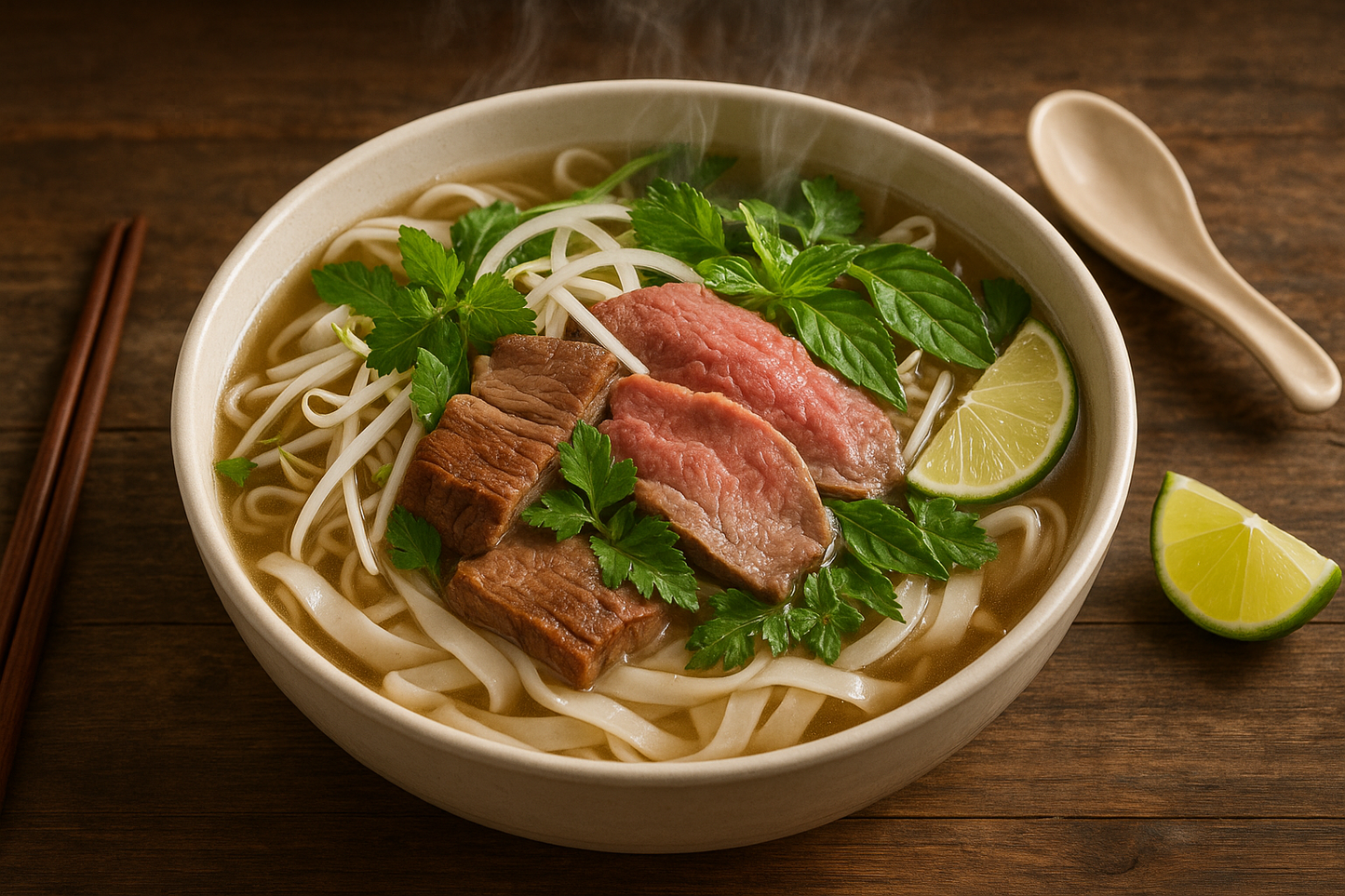 Beef Pho with flat rice noodles