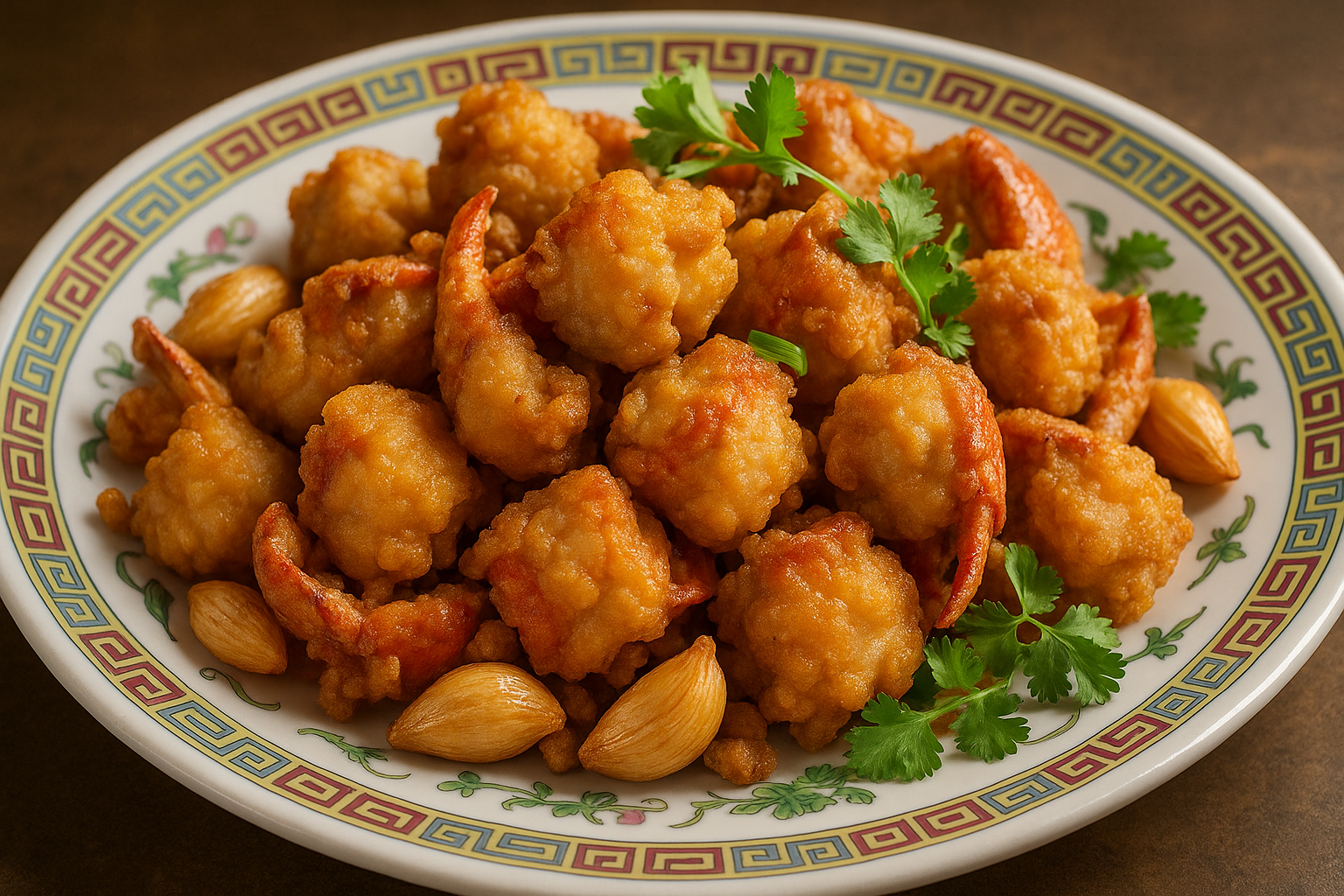 chinesedeep fried lobster pieces and fried garlic