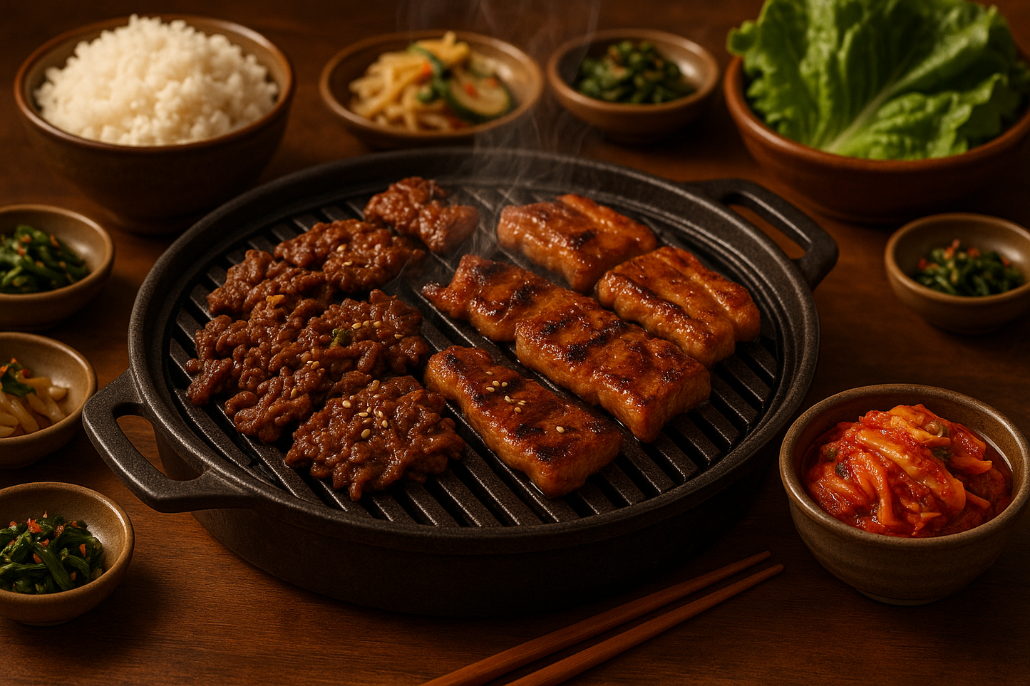 korean bbq with kim chi side