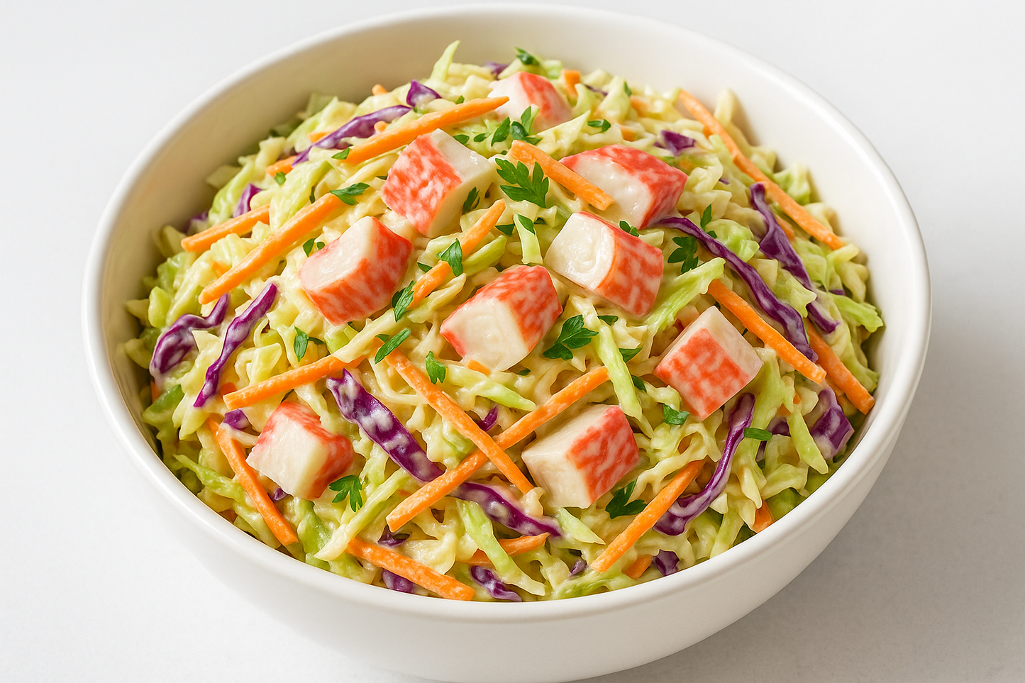 SEAFOOD EXTENDER IN COLESLAW TYPE SALAD MAKE IT LOOK DELICIOUS