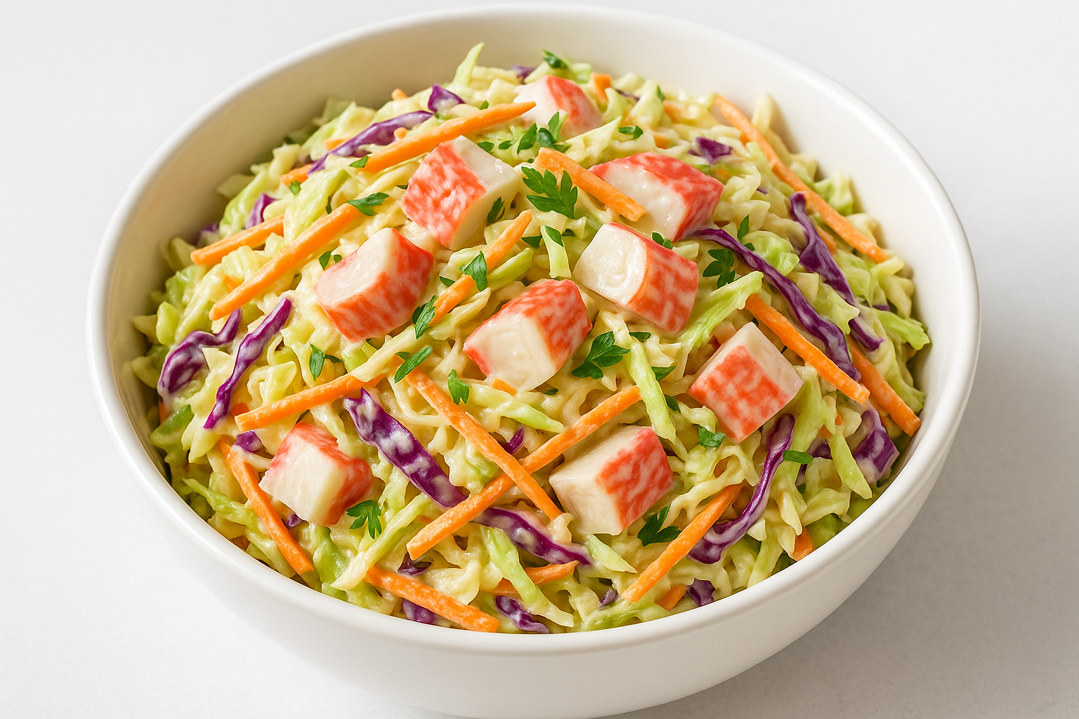 SEAFOOD EXTENDER IN COLESLAW TYPE SALAD MAKE IT LOOK DELICIOUS