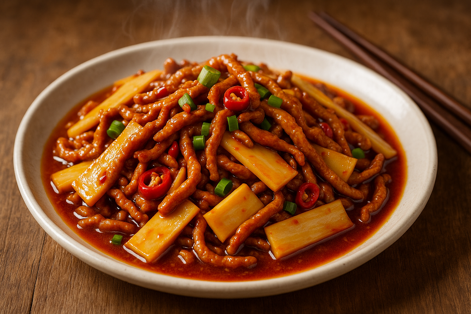 sichuan shredded pork with bamboo slices
